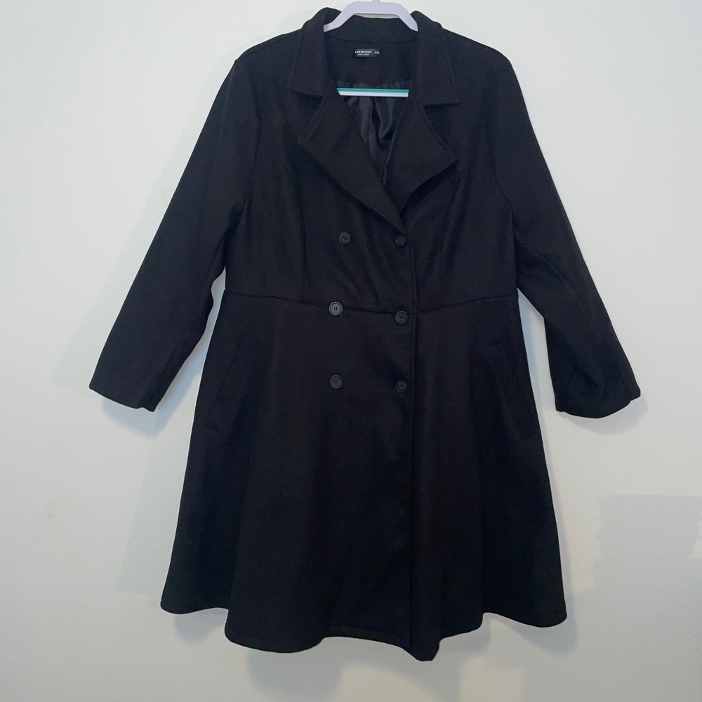 Black Double Breasted Pea Coat Fit and Flare Jacket SHEIN Curve Womens 3XL